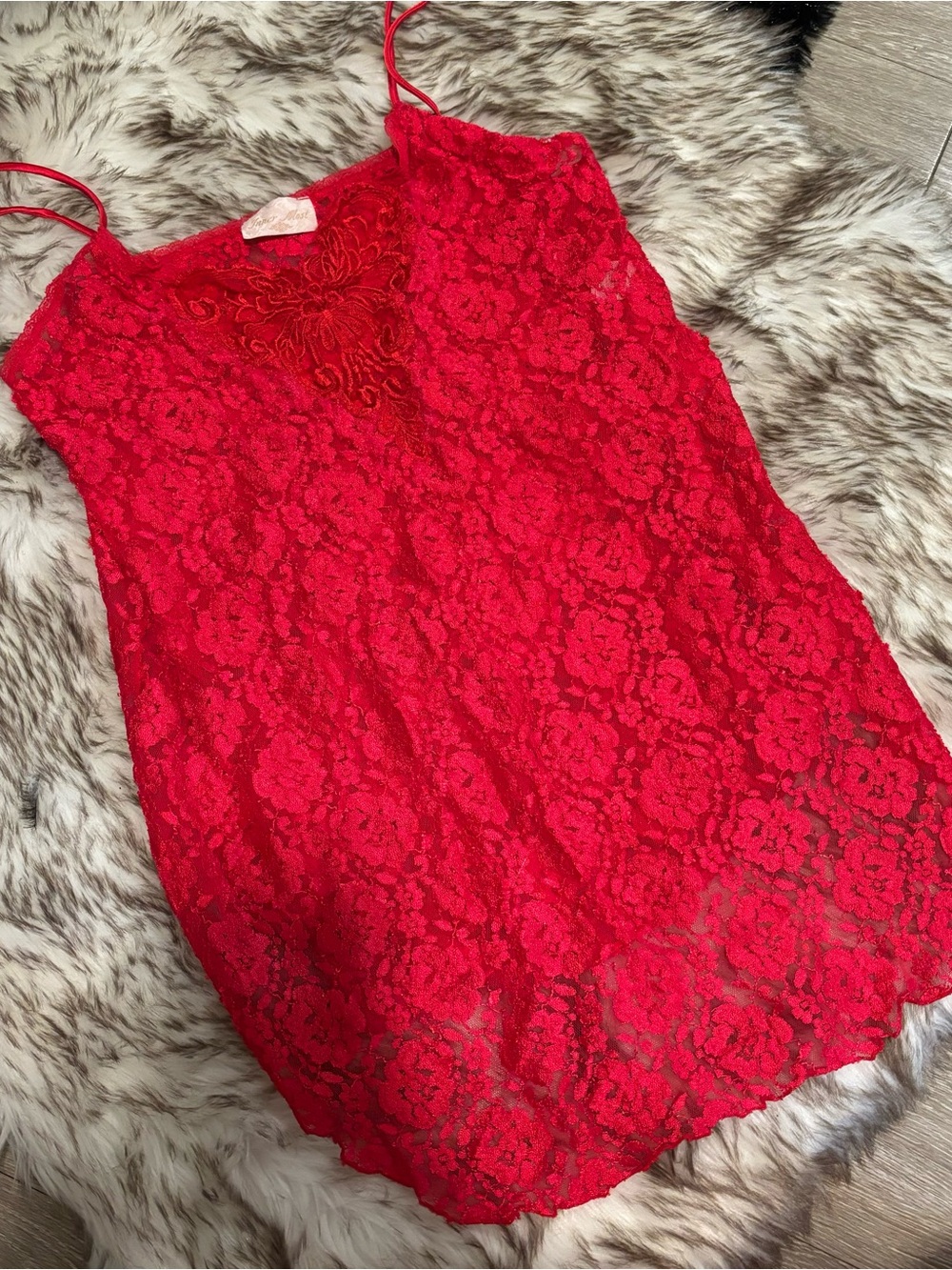 Vintage Rare Cherry Inner Most Red Lace Slip Dress